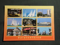 Képeslap,Balatonfüred,étterem,presszó,szálló,hotel,kikötő,vitorlás hajó látkép,részlet,1990-