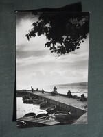 Képeslap,Fonyód,Bélatelep,Balaton part,hajóállomás,kikötő,móló,csónak látkép részlet,1960-