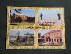 Képeslap,Balatonfüred,strand,révész halász szobor,szanatórium,kórház látkép,részlet,1981-