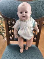 Antik porcelán biszkvit fejű baba újszülött kisbaba mozgó szemek, különleges ritkaság. Karakter baba