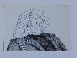 Képeslap, művészet - Kaján Tibor: Liszt Ferenc karikatúra