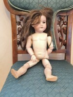 Antik porcelán fejű baba, üveg szeme mozog. Armand Marseille