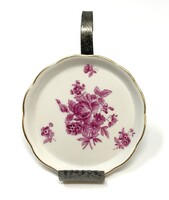 Herendi purpur színű Bouquet de Cornélia HBC mintás miniatűr jelzett porcelán tányér, gyűrűtartó RZ