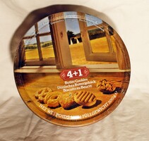 4+1 Butter Cookies barna kerek kekszes fém bádog doboz