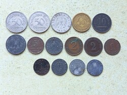 Németország 15 db Különböző Érme 1,2,5,10,50 Pfennig 1888-1944