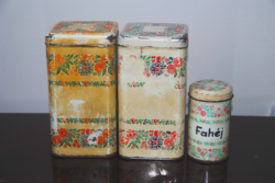 3 DB ÜTÖTT-KOPOTT VINTAGE, RETRO FŰSZERTARTÓ FÉM, PLÉH DOBOZ