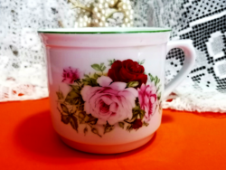 Nagyméretű, retró, vörös rózsás, virágos bögre