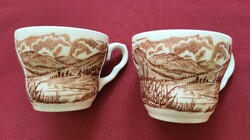 2db angol barna jelenetes porcelán kávés teás csésze