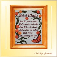 Házi Áldás. Tűzzománc kép. Merényiné Jeszek Éva alkotása. 2024.