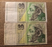 Szlovák 20 Korona 1999 és 2004