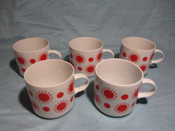 5 db retro Alföldi piros pöttyös, napocskás bögre, csésze