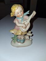Régi német gitározó szőke lány porcelán figura