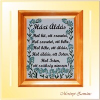 Házi Áldás. Tűzzománc kép. Merényiné Jeszek Éva alkotása. 2024.