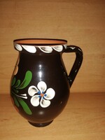 Régi mázas kerámia, virágmintás korsó, szilke, köcsög, cserépedény (19/d)