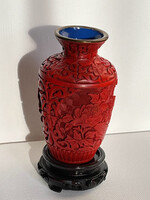 Kínai cinóber lakk faragott váza
