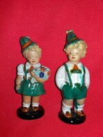 Antik jelzett Szécsi Jolán kerámia figura páros Tiroli viseletes gyermekek egybe 12 X 4 cm 1.