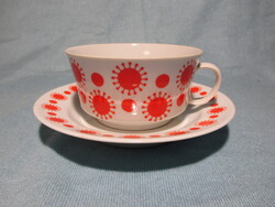 Retro Alföldi piros pöttyös, napocskás teás csésze