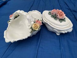Karl Ens Volkstedt Germany Rose-shaped Bonbonnière and Serving Dish