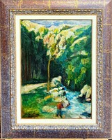 Szantrucsek Jenő (1903-1965) festmény, olaj vászon, kerettel 79x54 cm, jbl Szantrucsek Jenő Bretagne