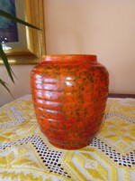 Jelzett retro Tófej narancspiros kerámia váza