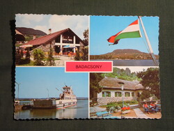 Képeslap,Balaton,Badacsony,Kisfaludy ház,móló,kikötő,komp hajó,csárda,presszó,1987-