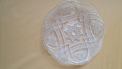 Régi retro nagy süteményes tál, tányér, metszett üveg