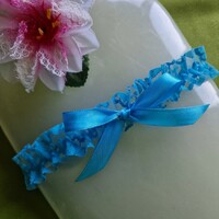 ESKÜVŐ HAK70 - 30mm-es masnis türkizkék csipke Harisnyakötő, Combcsipke