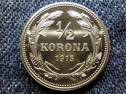 Ritka 300db-os két verdejeles: I. F.J. Ag 1/2 Korona Utánveret 1915 BP balra KB jobbra