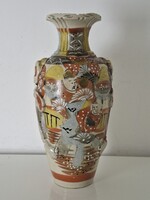 Antik Meiji kézzel festett japán kőporcelán Satsuma váza 24 cm ~1890