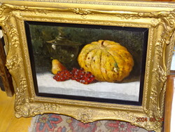 NÉMETH GYÖRGY ( 1888 - 1962 ) : ŐSZI ASZTALI CSENDÉLET ( SÜTŐTÖK ÉS PIROS SZŐLŐ )