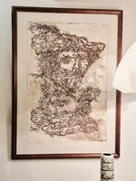 Kántor János: Rembrandt kártya – Ritka E.A. művészpéldány, 1/15 sorozatszámú jelzett grafika