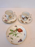 Óherendi gyümölcsös mintás antik kávés csésze 2 db és csészealj 6 db