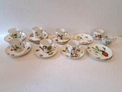 RITKA MENNYISÉG! GYÖNYÖRŰ DEKORRAL! Antik Óherendi gyümölcsös mintás kávés csészék aljjal 6db
