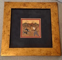 Indiai kézzel festett, aranyozásos miniatúra