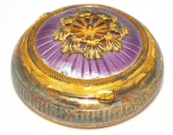 Tűzzománc ezüst szelence vésett  díszítéssel és aranyozva