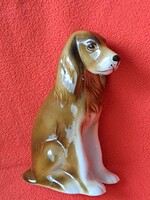 Szép festésű Royal Dux spániel porcelán kutya figura