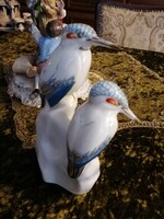 Nagyon ritka, Gebrüder Heubach  jelölt, kézzel festett Szenegáli jégmadárpár porcelán figura.
