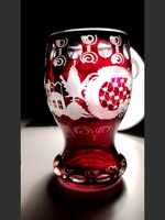 Csodaszép vörös Egermann kristály váza, Art Deco stílus, bécsi barokk motívum, ritka darab