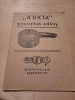 "Kukta" Gyorsfőző edény ismertető leírása Budapest, 1967