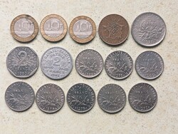 Franciaország 15 db Különböző Érme 1,2,5,10 Francs Frank 1943-1991