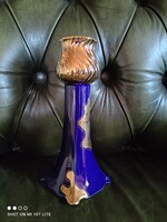 Hollóházi kobaltkék Faragó Miklós gyertyatartó ( 24 karátos arannyal )