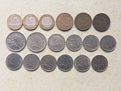 Franciaország 18 db Különböző Érme 1,2,5,10 Francs Frank 1960-1991