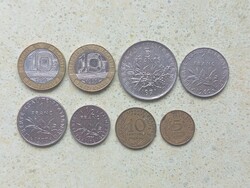 Franciaország 8 db Különböző Érme 5,10 Centime 1/2,1,5,10 Francs Frank 1963-1991