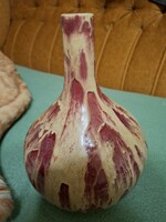 Retró folyatott mázas kerámia váza – Különleges bordó-bézs textúra