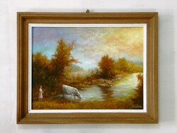 Itatás. Naplemente * Nívós olajfestmény * Hüse J. * Jegyzett *