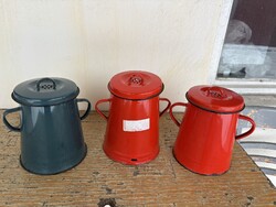 Set of 3 x 2 Liter Enamelled Fat Cans with Paraszt Style