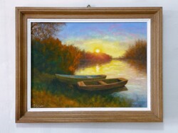 Párban. Mártély. Holt-Tisza. Alkony * Nívós olajfestmény * Hüse J. * Jegyzett *