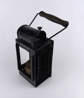 1Y855 Antik feketére festett acélházas bakter lámpa vasutas jelzőlámpa