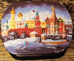 Orosz festett lakkdobozka 8,5 x 3,5 cm /Hibátlan/
