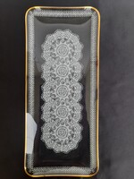 Csodaszep csipkebetetes aranyszegelyes uvegtalca